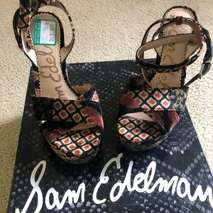 Sam Edelman-Black multi velvet platform sandals .